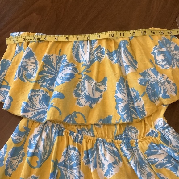 Lulus Love Boldly Yellow Blue Floral Off Shoulder Maxi Dress | Size Small - Picture 6 of 7